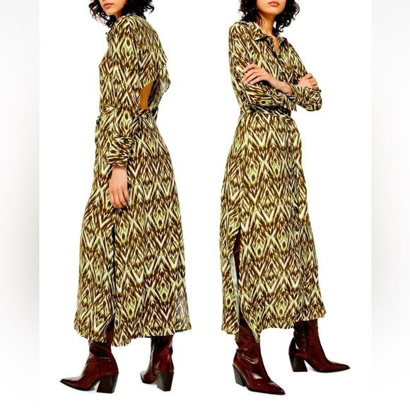 Topshop Dresses & Skirts - Topshop Brown Tan Long Sleeve Bishop Collar Dress